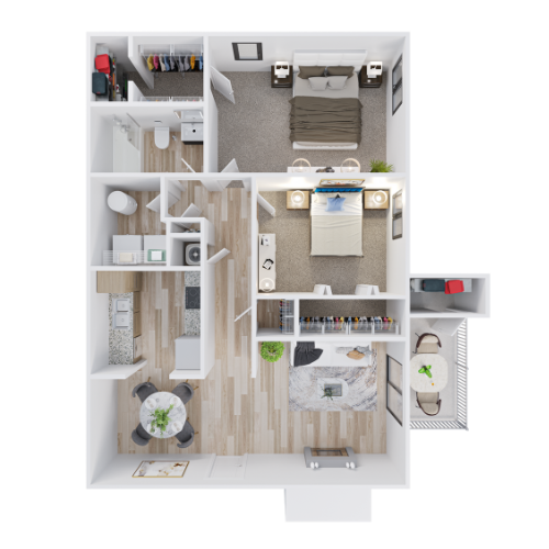 Floor plan for 2 beds, 1 bath, 890 sqft